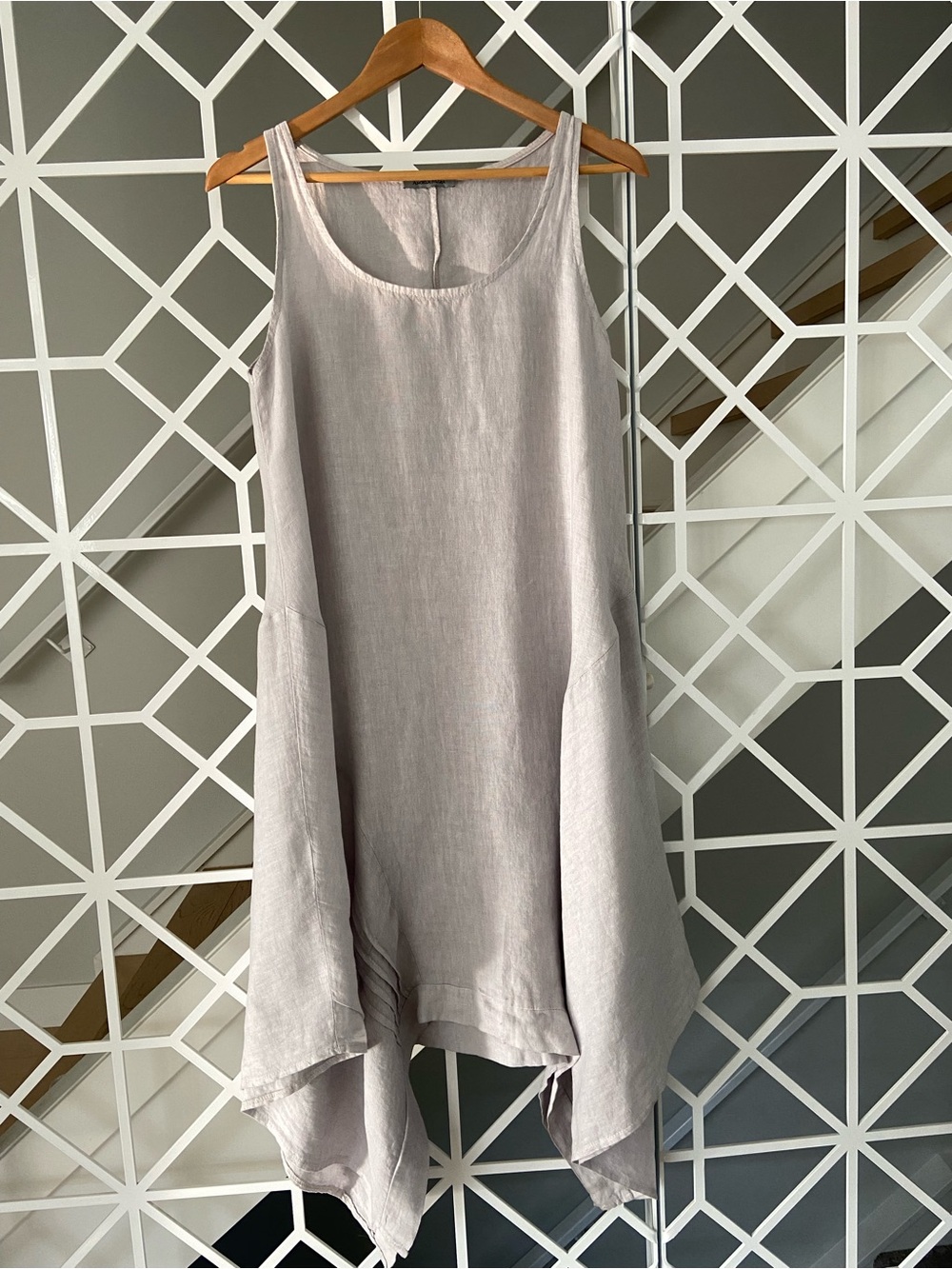 ANGELA MARA 100% Linen Asymmetrical Hem Midi Dress Small Pale Lavender Italy EUC